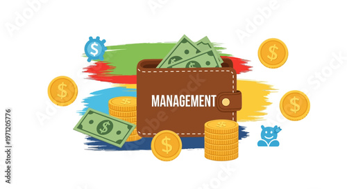 Wallet with cash and coins, management concept, financial growth, business finance
