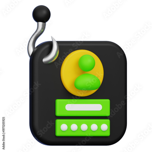 3D render of a phishing icon, representing identity theft and online security risks