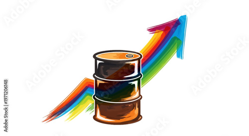 Oil Barrel Upward Trend Rainbow Arrow Graph