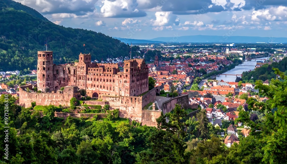 Fototapeta premium Heidelberg Castle - A Majestic Landmark Overlooking the Picturesque City.