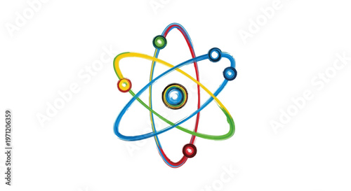 Colorful Atom Model - Science, Physics, Chemistry, Education, Abstract