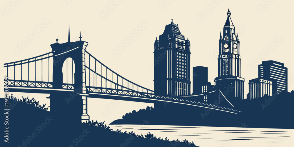 Obraz premium Cincinnati silhouette skyline vector silhouette.
