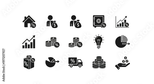 Financial growth and business success icons a comprehensive collection for economic and investment concepts