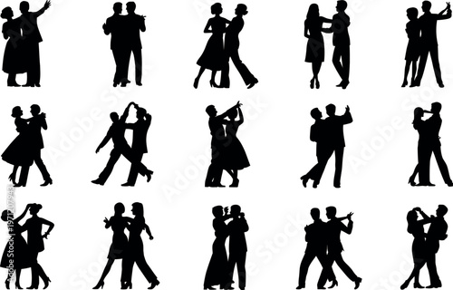 Silhouette Couples Dancing Various Ballroom Dance Moves Together