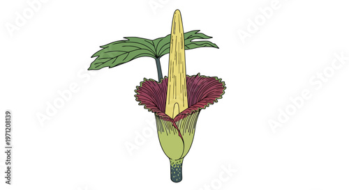Illustration of Amorphophallus Konjac Flower with Leaf