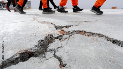 Close-animated movie view of cracked concrete floor showing texture and surface damage