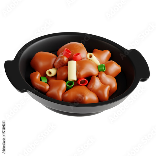A delicious and colorful dish of food served in a black bowl, perfect for culinary presentations and recipe graphics