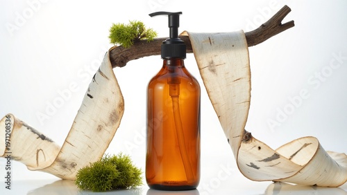 Rustic Organic Beauty: Amber Bottle with Birch and Moss