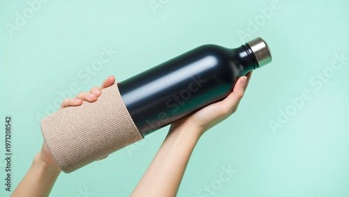 Eco-Friendly Phantom Blue Aluminum Bottle in Female Hands