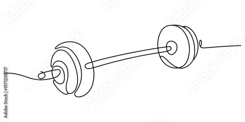Minimalist continuous line drawing of a heavy gym barbell for strength training and fitness icons