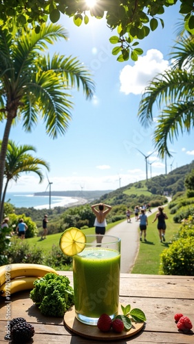 Vibrant Healthy Lifestyle Scene with Nature and Fitness