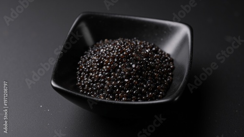 Luxurious Black Sturgeon Caviar in a Square Dish