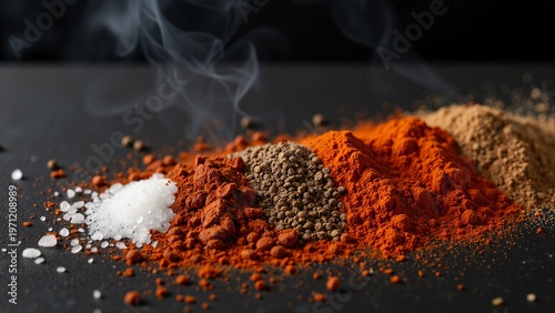 Textural Close-Up of Spicy Barbecue Salt and Chilies on Charcoal