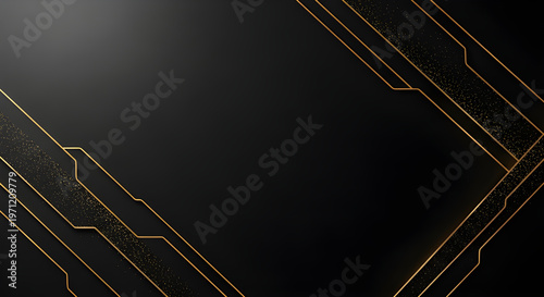 Luxury Black Gold Geometric Background with Elegant Glitter Lines and Modern Abstract Design