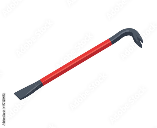 Red and black metal crowbar hand tool illustration