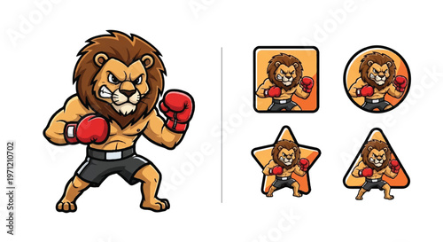 Lion boxer mascot illustration in various shapes
