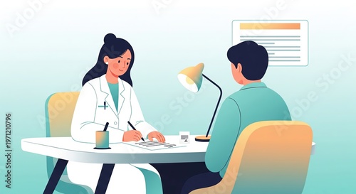 Female doctor writing medical records during patient consultation