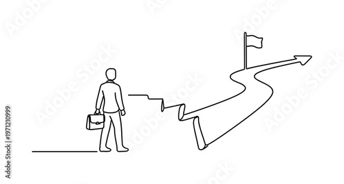 Problem solving and overcoming obstacles in a structured professional environment, a continuous line forming a barrier that smoothly transforms into