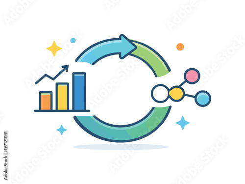 Circular data flow and feedback loops in modern digital systems emphasizing continuous improvement through iteration and real time insights, a simple