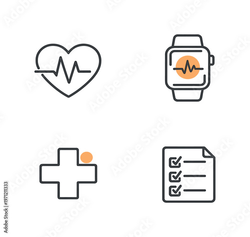 Health monitoring and preventive care in a modern lifestyle covering vital tracking, medical consultation, fitness measurement, and daily health