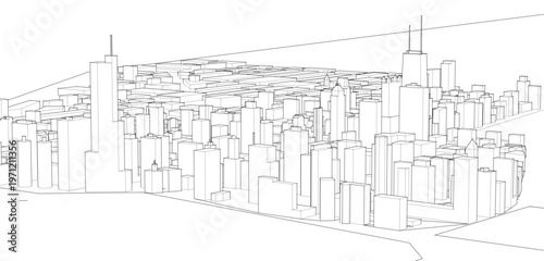 modern city architectural landscape sketch 3d illustration	
