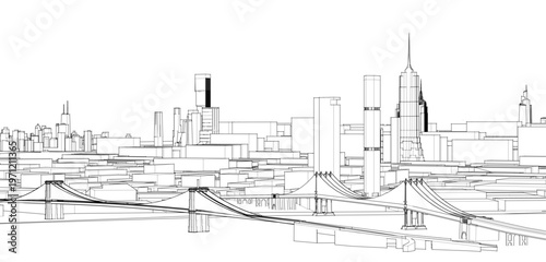 modern city architectural landscape sketch 3d illustration	
