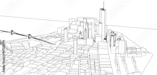 modern city architectural landscape sketch 3d illustration	
