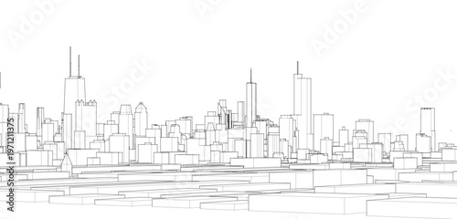 modern city architectural landscape sketch 3d illustration	
