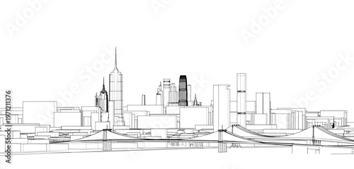 modern city architectural landscape sketch 3d illustration	

