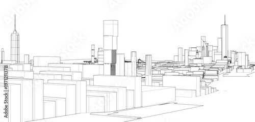 modern city architectural landscape sketch 3d illustration	
