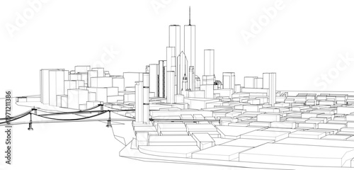 modern city architectural landscape sketch 3d illustration	
