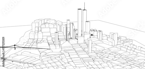 modern city architectural landscape sketch 3d illustration	
