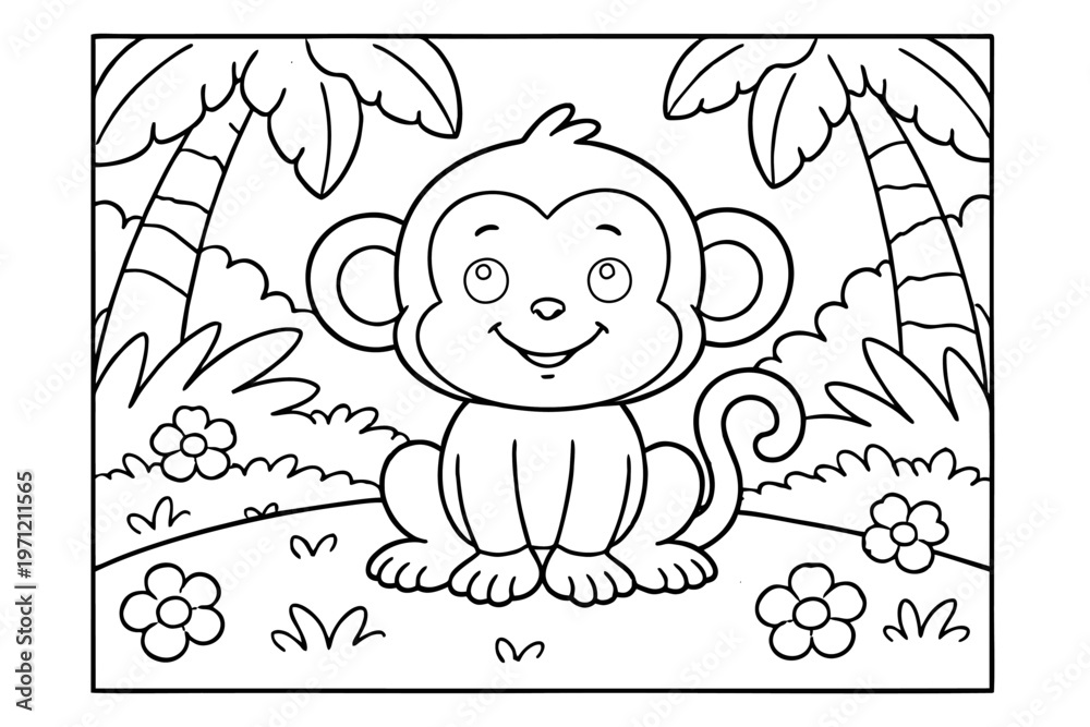 Fototapeta premium Cute Cartoon Monkey Coloring Illustration