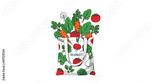 Reusable shopping bag with fresh vegetables and fruits eco friendly market bag