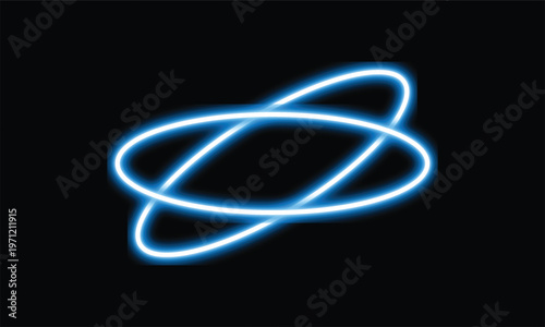 Neon blue orbit abstract rings on a black background