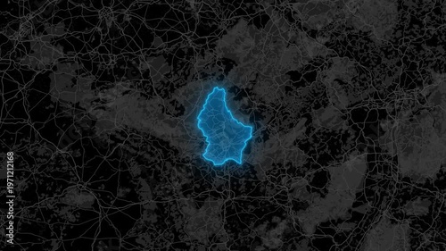 Stylized Blue Neon Glow Map Zoom In Animation on Dark Digital Background - Luxembourg