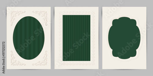 Vintage Ornate Embossed Frames. Card, Invitation or photo album Vector template.