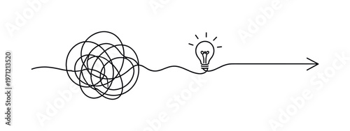 Eliminating confusion and refining a clear path forward in a complex professional decision making process, a continuous line forming tangled irregular