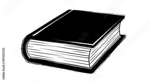 Black Hardcover Book Icon, Simple Sketch Style, Isolated on White Background