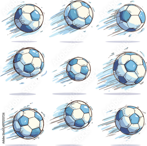 Vector illustration of a soccer ball set featuring round sports equipment symbols for football competition and championship team play