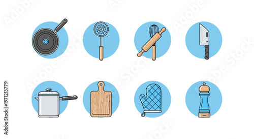 Kitchen Utensils Icons Set, Cooking Tools Flat Design Elements