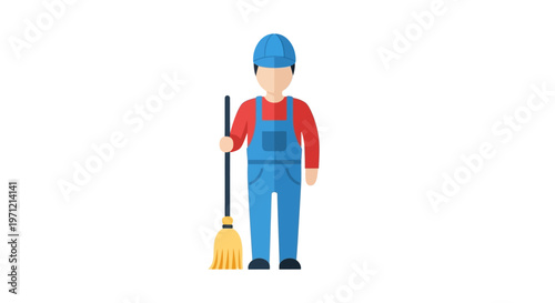 Professional cleaner with a broom and cap, ready to clean your space