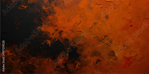 A grunge design featuring an old rusty metal texture with an inferno of orange flames and burning red heat patterns