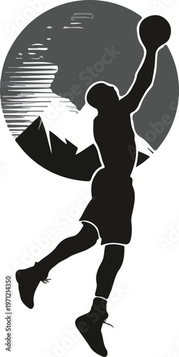 Silhouette of a man running with a sword vector illustration
