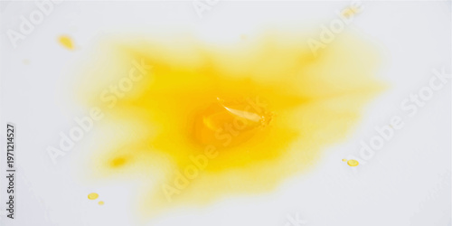 Abstract watercolor background of fresh yellow paint splashes resembling a raw chicken egg yolk isolated on a white nature texture for a healthy breakfast ingredient concept