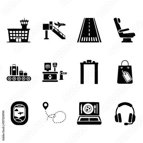 Travel icons on white background vector illustration with refined detail and versatile visual appeal, ideal for product pages, manuals, tutorials,
