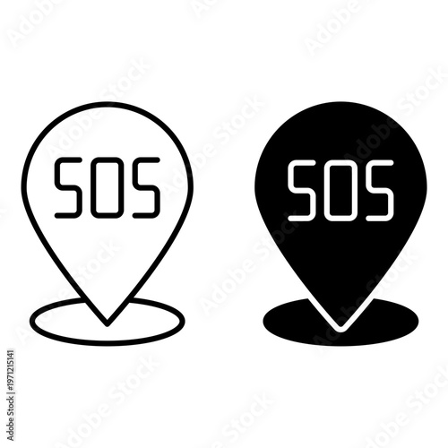 Set SOS location marker line icon. vector illustration