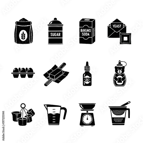 Baking Ingredients and Tools vector illustration with balanced shapes and modern illustrative charm, ideal for brochures, presentations, websites, and branding
