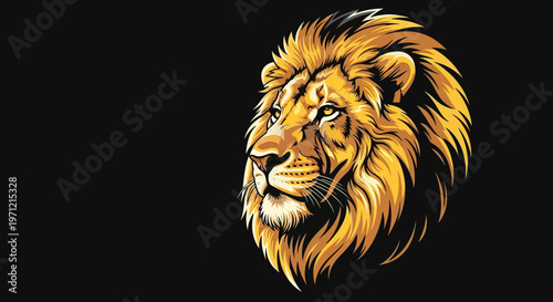 A Majestic Lion Head Vector Illustration in Vibrant Colors against a Black Background