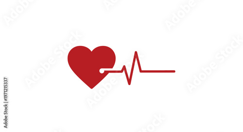 Graphic illustration of a heart with an electrocardiogram waveform, health and medical concept